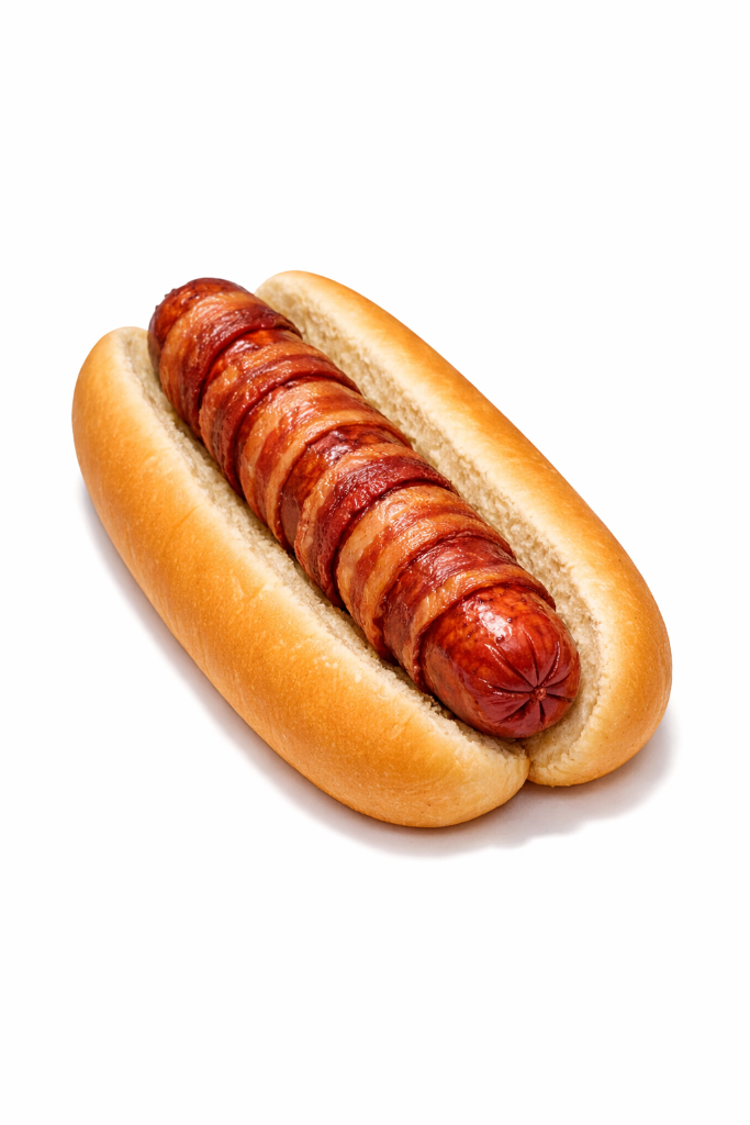 Fresh bacon-wrapped hot dog